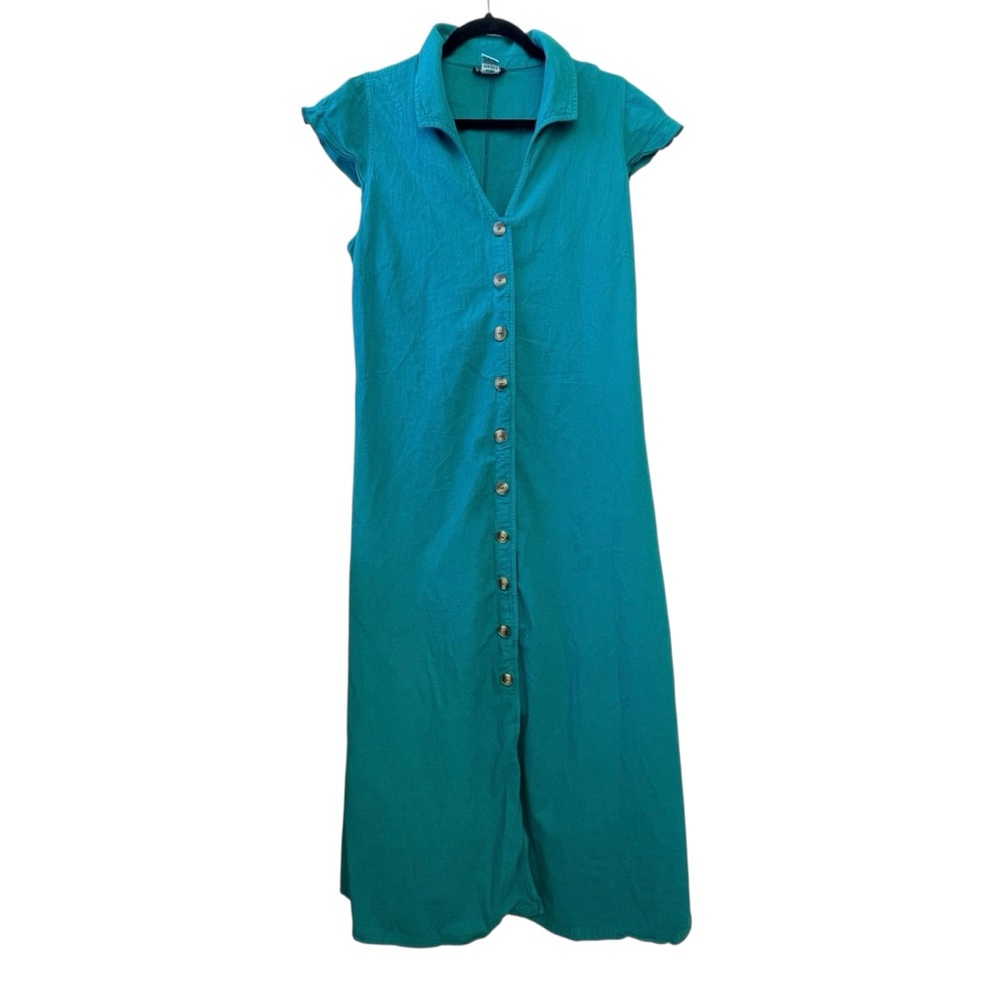 Button-Front Teal Midi Dress with Collar